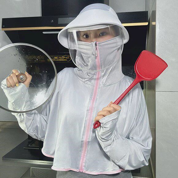 新款厨房防油烟帽子女士夏季炒菜专用防油溅面罩家用做饭遮脸神器