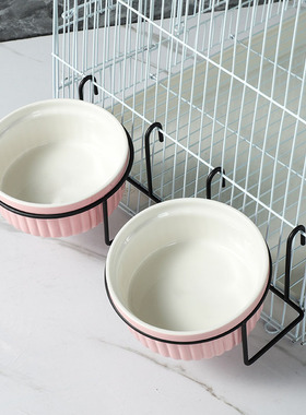 悬挂式猫碗陶瓷宠物猫食盆不易打翻固定猫咪粮盆兔子狗水碗挂钩式