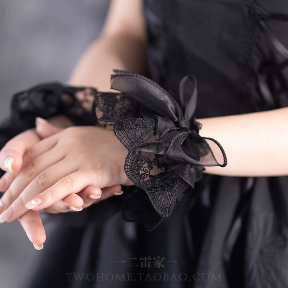 蝴蝶结手袖lolita手饰性感蕾丝手腕花洛丽塔黑白色手环LO娘配饰品