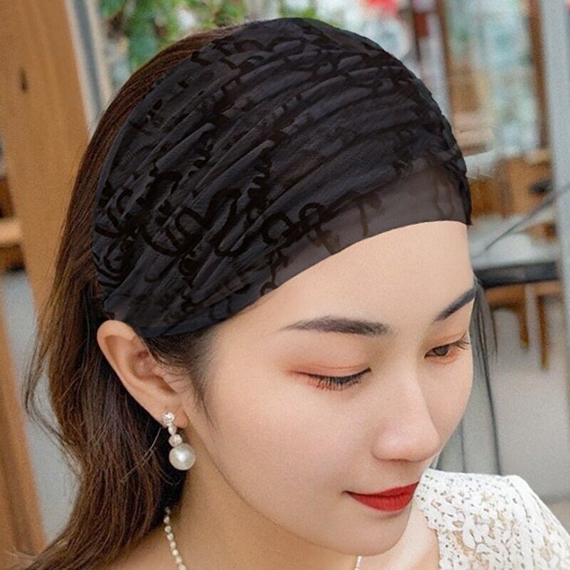 复古秋冬遮白发碎发头巾女蕾丝头顶宽边发带遮盖头饰头套洗脸发箍