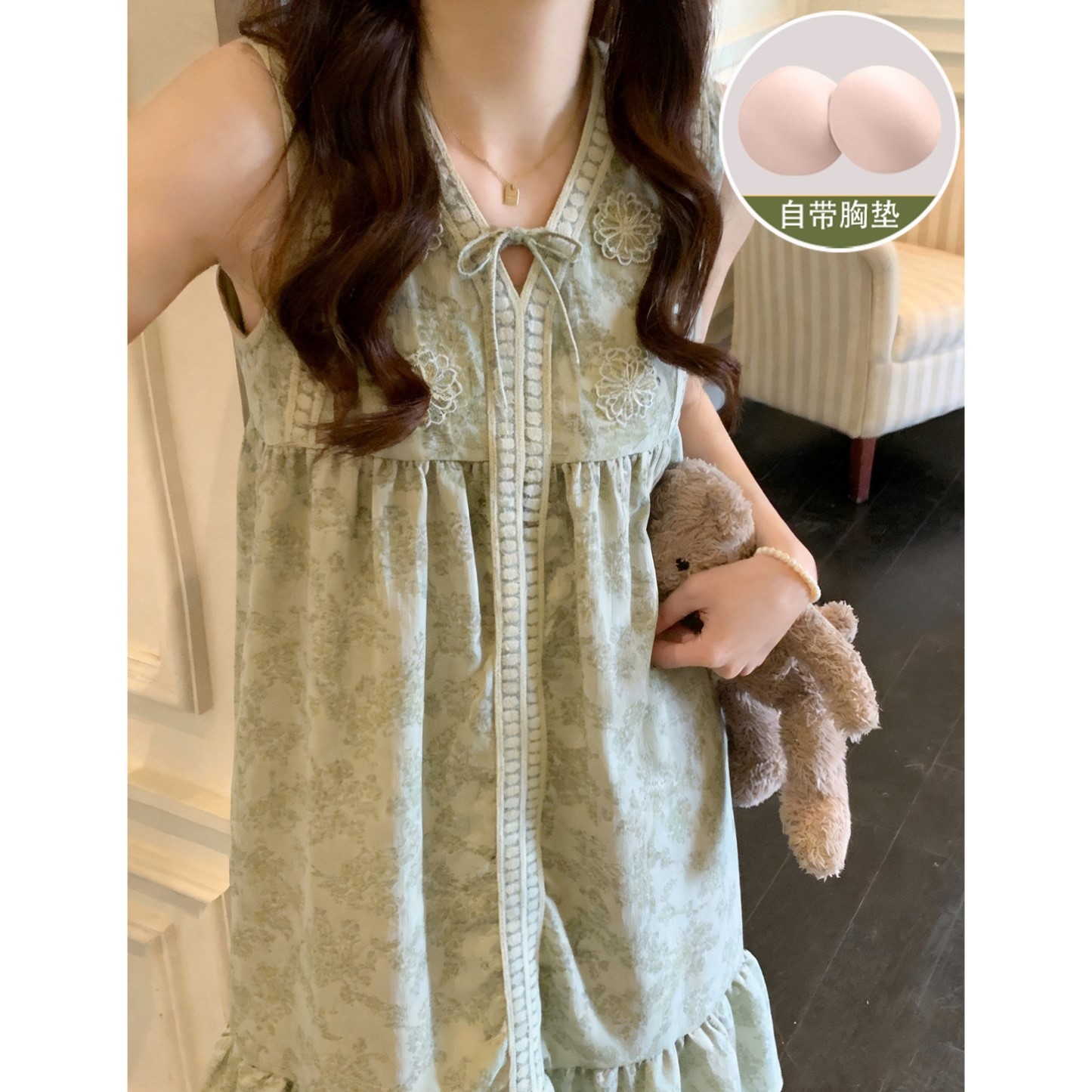 云朵棉背心睡裙女夏季带胸垫2026新款高级感森系碎花连衣裙可外穿