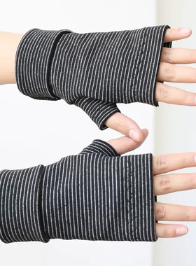 秋冬手套保暖双层加厚男女德绒半指款骑行防寒露指遮疤写作业护腕