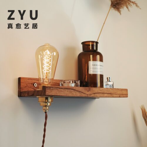 真愈艺居卧室实木复古可调光壁灯