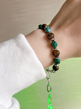 天然石男女撞色石珠手链国潮嘻哈