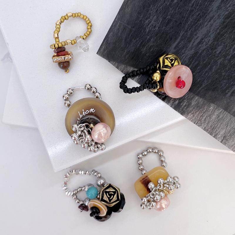 珍珠串珠纽扣流苏吊坠指环戒指