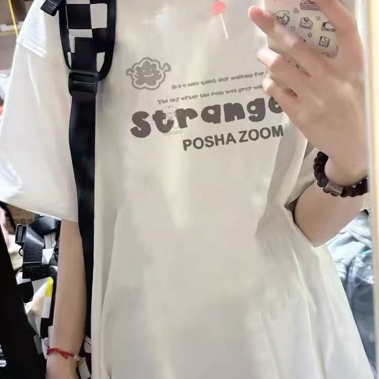 PPHOME美式复古高街潮牌正肩纯棉短袖T恤女装2025新款夏季宽松