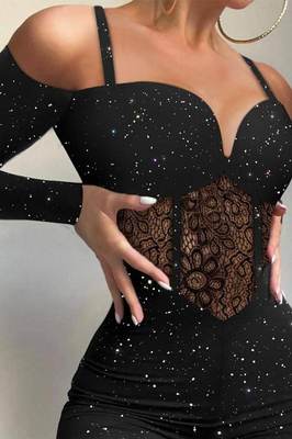 Lace Hollow Fashion Jumpsuit Glitter Highlights Knitted