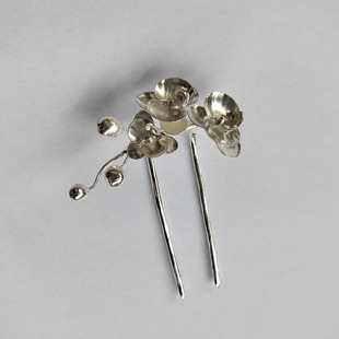 入梦原创s925足纯银u型蝴蝶兰发簪子发髻999钗丸子头抓夹盘发头饰