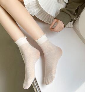 春夏薄袜子女英伦风配小皮鞋袜白色花边冰丝春夏超薄款春夏网红款