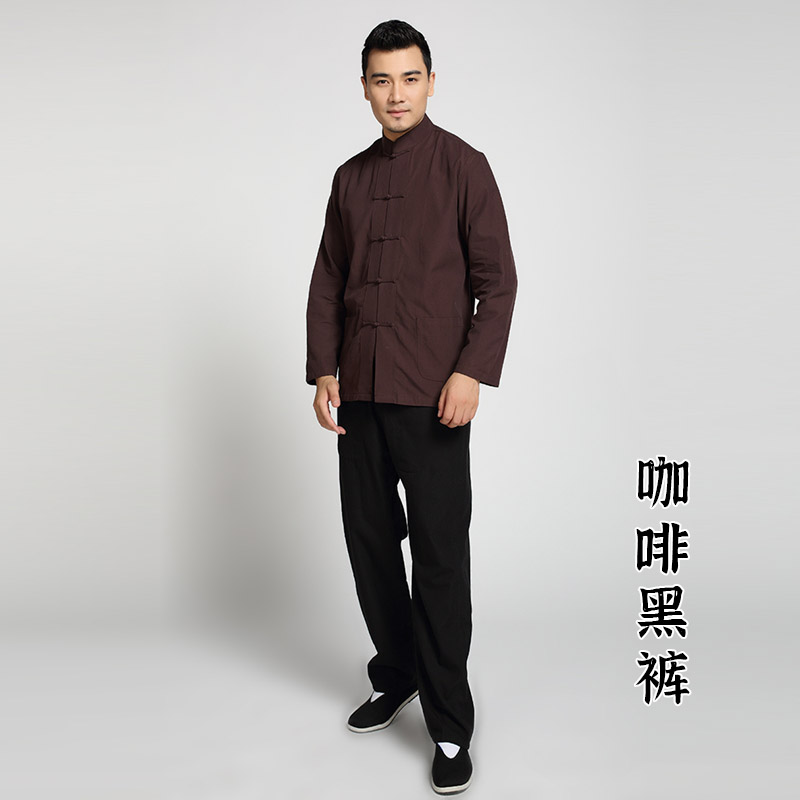 新品中国风唐装男士套装纯棉老粗布居士服中式盘扣汉服男装复古禅