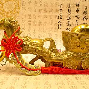 黄铜马拉元宝摆件马拉车工艺品马上发财有钱家居办公招财风水直销