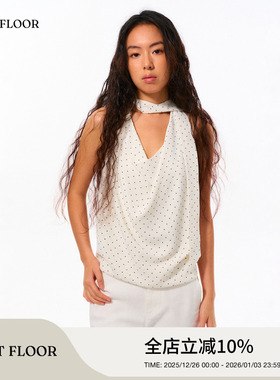 FIRSTFLOOR夏季设计感V领松弛感轻透复古波点露背挂脖上衣
