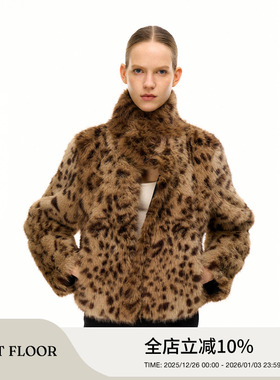 FIRSTFLOOR 正反两穿奢华造型感正肩修身豹纹环保皮草战袍外套