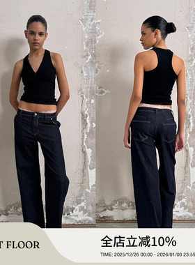 FIRSTFLOOR  复古修饰腿型高腰显瘦百搭裤子原牛高腰直筒牛仔长裤