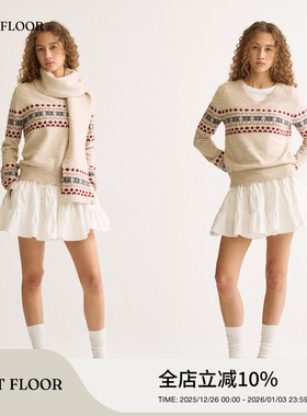 FIRSTFLOOR 秋冬费尔岛雪花提花V领慵懒风松弛感短款休闲毛衣上衣