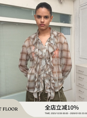 FIRSTFLOOR 波浪荷叶领花边上衣宽松设计感微透清凉格纹衬衫