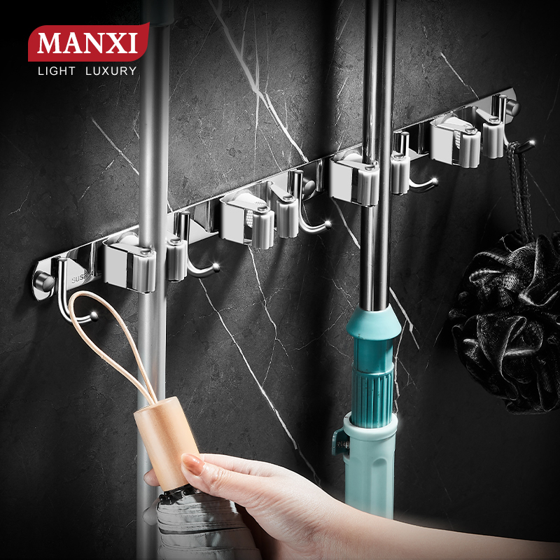 304不锈钢卫生间拖把架免打孔