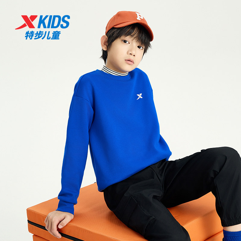 特步儿童卫衣2025年春秋季新款加绒上衣运动衫衣服春季男童潮流