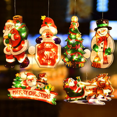 圣诞节装饰品场景布置老人雪人店铺橱窗挂件挂饰装饰灯LED吸盘灯