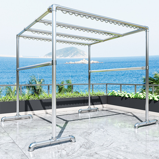 镀锌钢管晾衣架落地阳台挂衣架室外防风防锈晒被子户外大型晒衣架