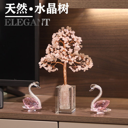 天然粉水晶树装饰摆件