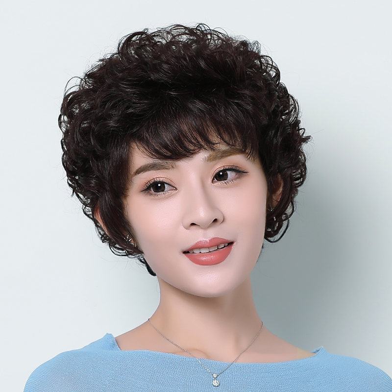 新款新款假发短发女夏季减龄短卷发全头套羊毛卷真人发丝送妈妈真