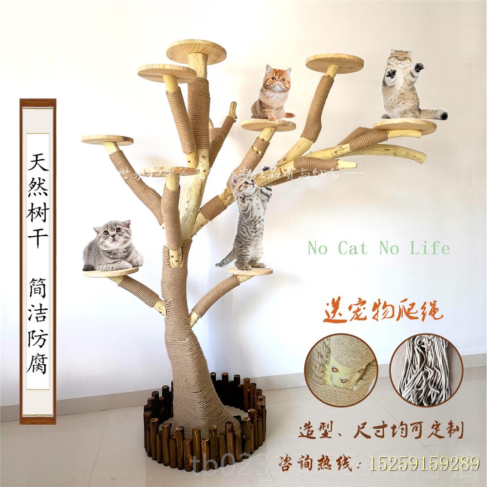 新款实木猫爬架一耐磨不粘毛原木枯干树大型窝抓爬树板宠物玩具跳