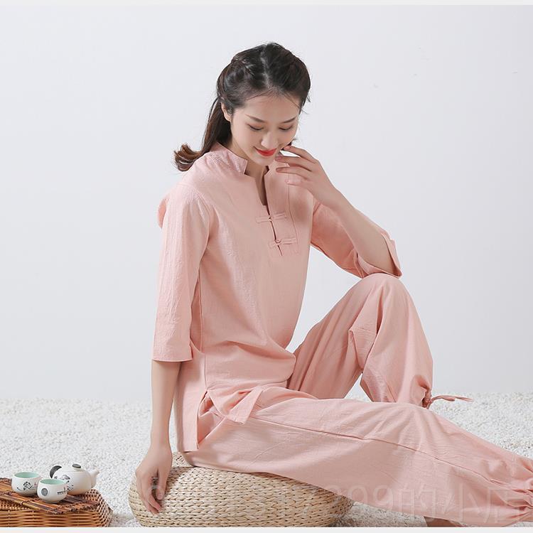 新款棉松麻瑜伽服太极打坐宽中国春风茶服居士服禅修服运服女动夏