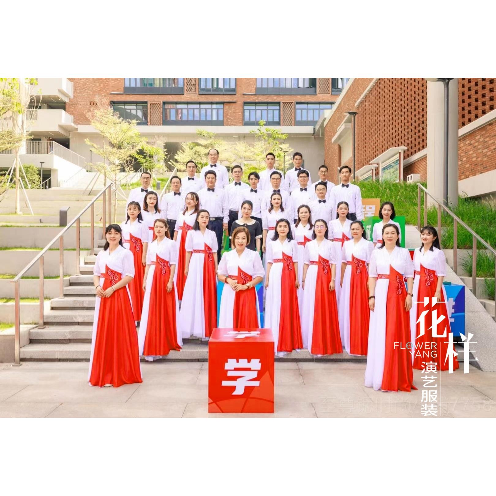 正品花文样化变色合唱服装服装意节目创红的蓝色演出服变出装演服