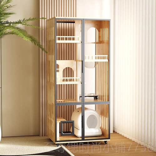 正品猫别墅实木猫笼子家用室内别猫抽式一体窝猫舍屉阳台猫咪墅猫