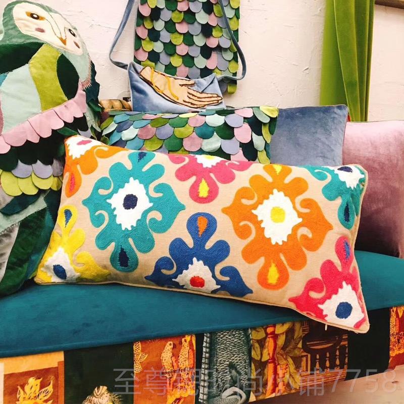 正品客印度风纯手工靠包宿民店样板房刺绣抱枕厅酒沙发靠垫套棉麻