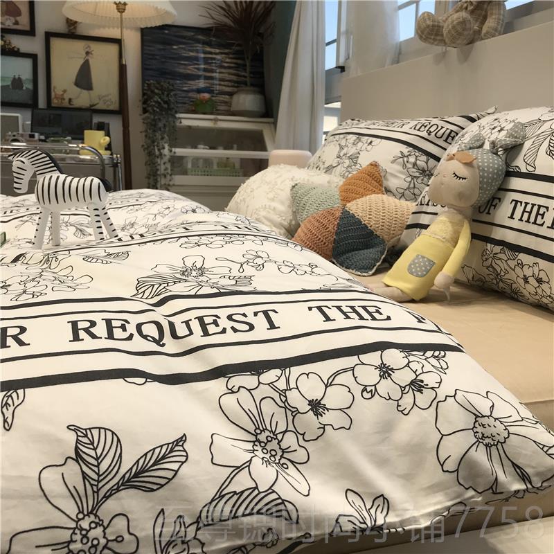 正品isn黑白赫套本风花卉素雅床上四件棉纯棉被套三件套1.5m1.全8