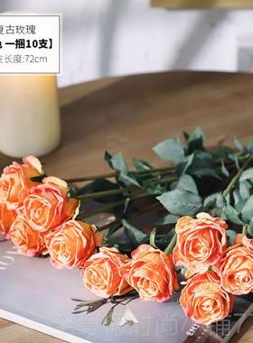 正品72cm御三vintages古泥黄红玫瑰in风仿真花假花绢花摆件复花艺