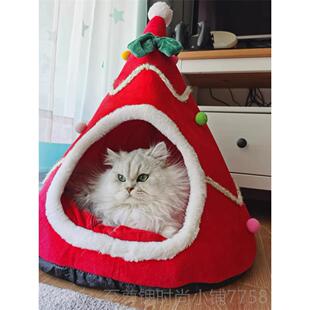 通用封闭猫屋圣诞节宠物窝 正品 圣诞猫窝房冬季 式 保暖猫子半四季