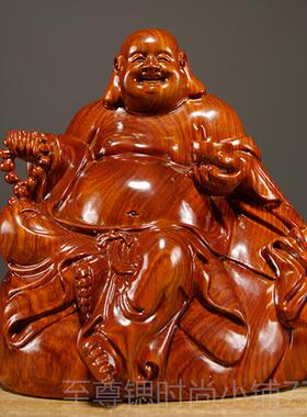 正品黑檀木雕弥勒佛像雕摆件实木大饰号坐艺笑佛红木家居客厅根装