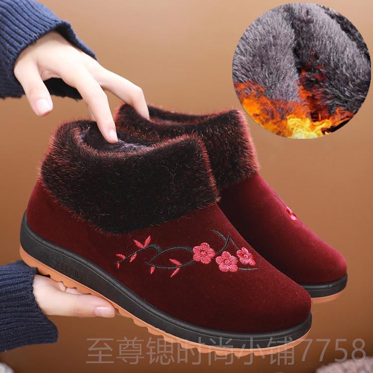 正品牛筋鞋底老北京布女冬季老年人棉女加绒保暖奶鞋奶棉靴鞋软底