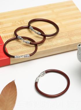 正品酷妮4m细木藤西藏天然山南野生无节侣鸡血藤镯手925银扣男女m