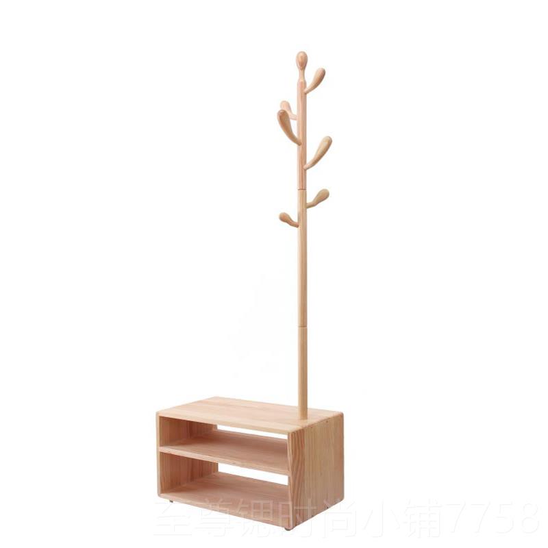 正品北欧实木柜鞋架带鞋挂衣一体架家用客厅口门落地衣帽架换鞋凳