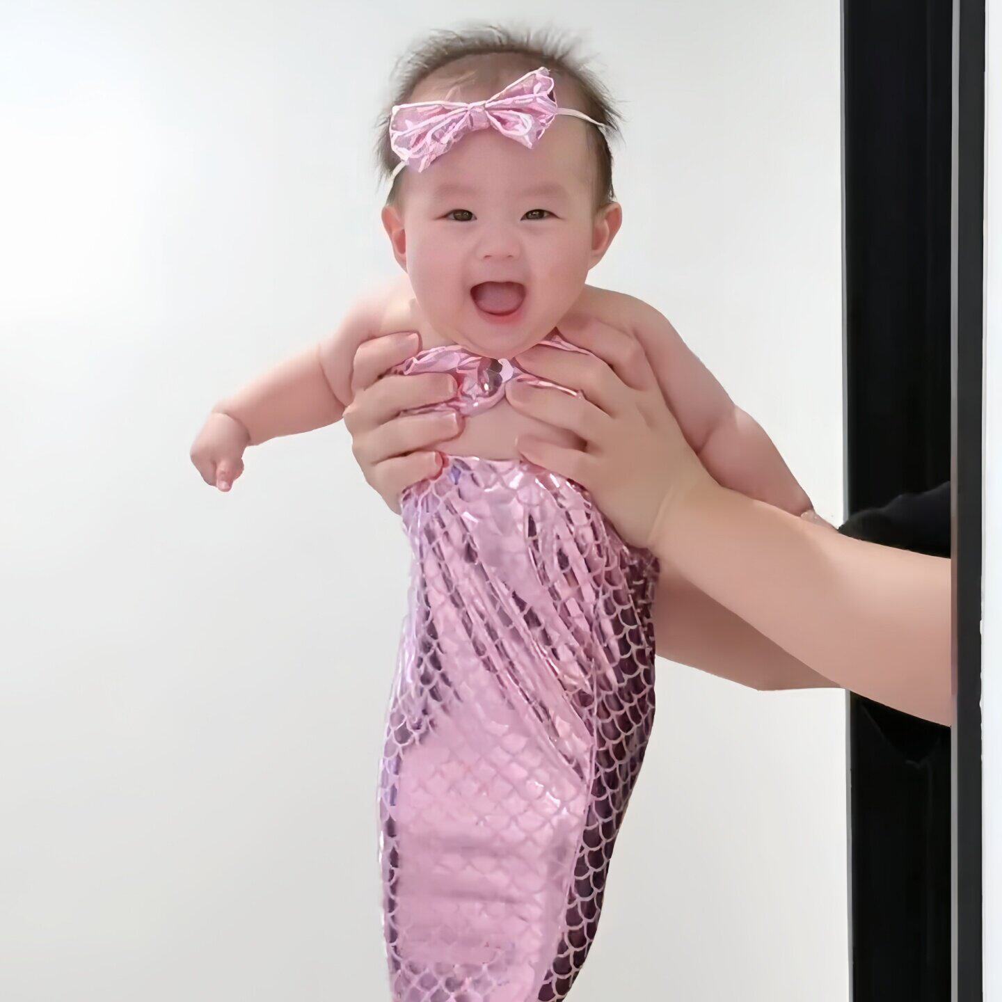 美人鱼衣服婴儿人鱼尾巴小月龄宝宝百天满月生日周岁拍照服装道具