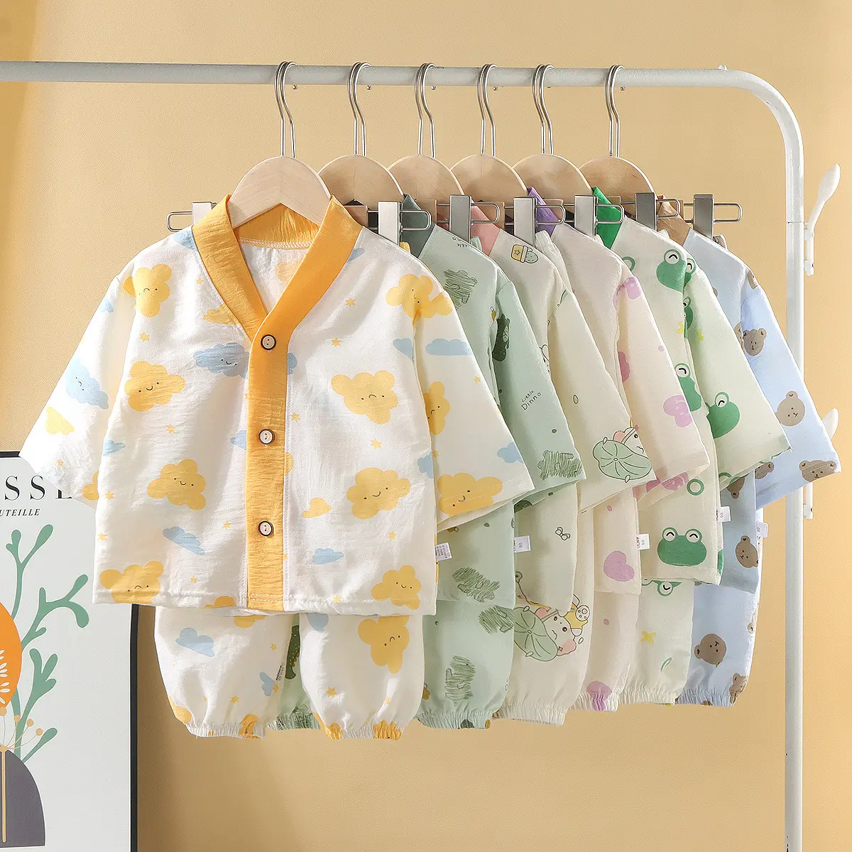 婴儿衣服夏季儿童棉质薄款棉纱棉质睡衣开衫空调服男童女宝宝夏装