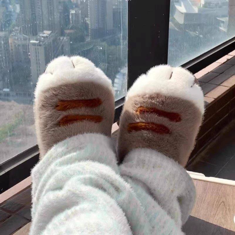 可爱猫爪拖鞋棉拖2025新款秋冬季厚底棉拖鞋情侣外穿居家用棉拖鞋