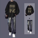 2024新款 上衣男装 秋冬季 美式 一套搭配帅气 加绒长袖 圆领卫衣男套装