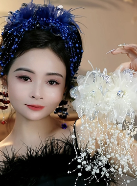 （蓝色妖姬）韩式复古百搭流苏花朵抓夹时尚鲨鱼夹显发量头饰发夹