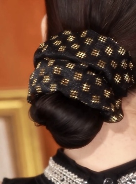 百搭镶钻高弹黑色大肠发圈女后脑勺盘发皮筋高级简约气质头绳发饰