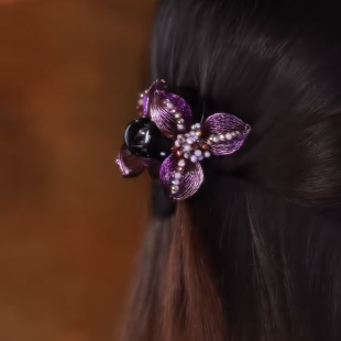 三叶紫藤花优雅精致风时尚 百搭4公分半扎抓夹高级感铜丝花朵头饰