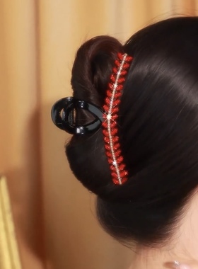 2024年新款红麦穗轻奢国风秋冬发夹红色简约优雅后脑勺大抓夹头饰