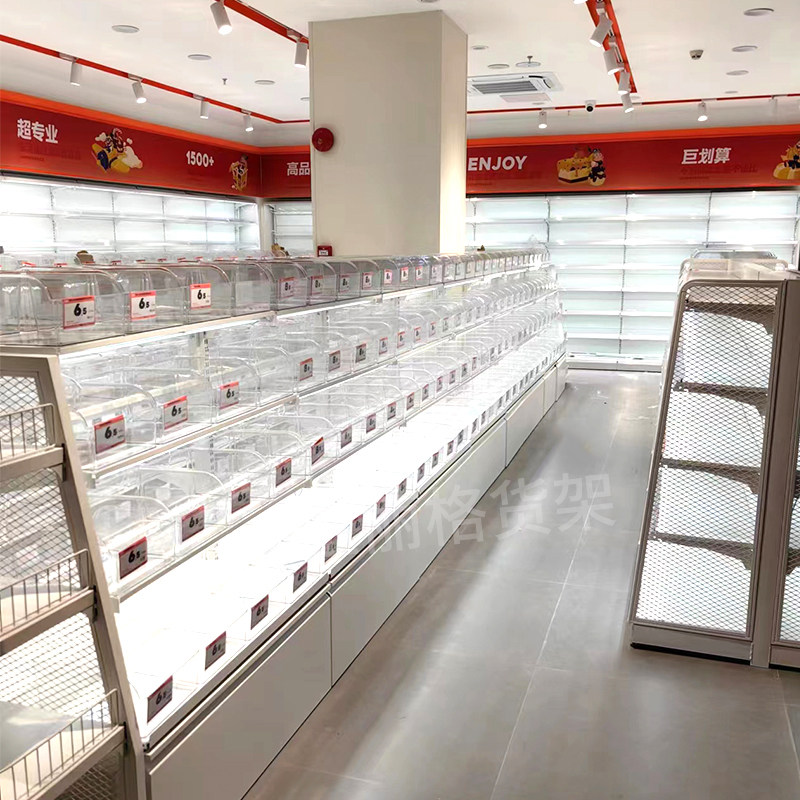 超市货架便利店食品架子母婴文具店中岛单面双面钢木质展示货架子