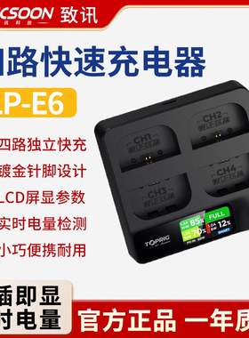 TOPRIG致迅LP-E6/E6NH四路快速充电器PD快充电适用佳能相机电池R7/R62/R6/5D4/80D/70D/R5C/R5四通道充电底座