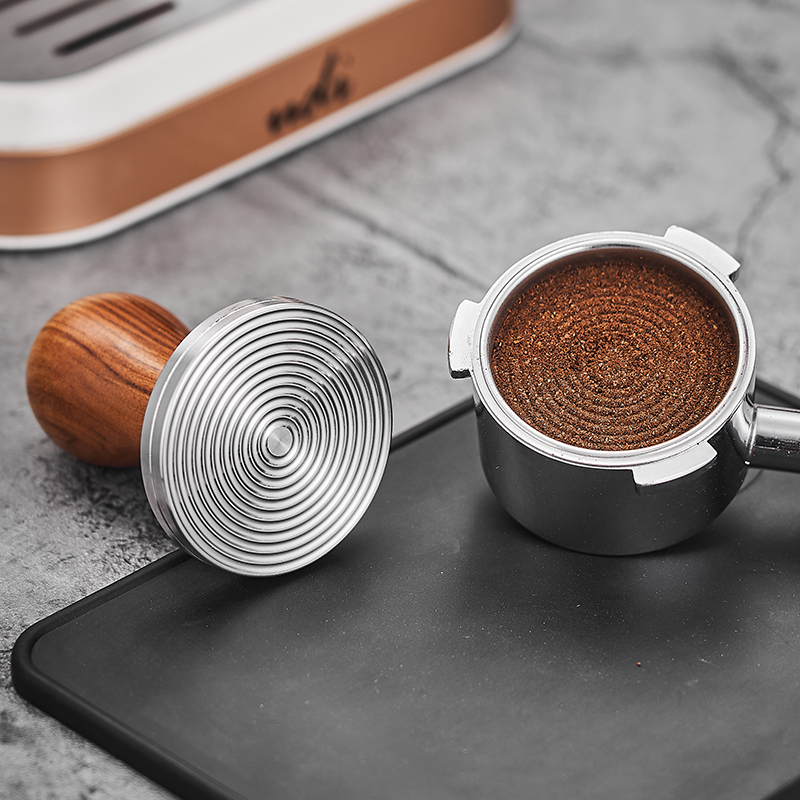 意式咖啡机不锈钢压粉器实心咖啡压粉锤红贵宝51/53/58mm实木手柄