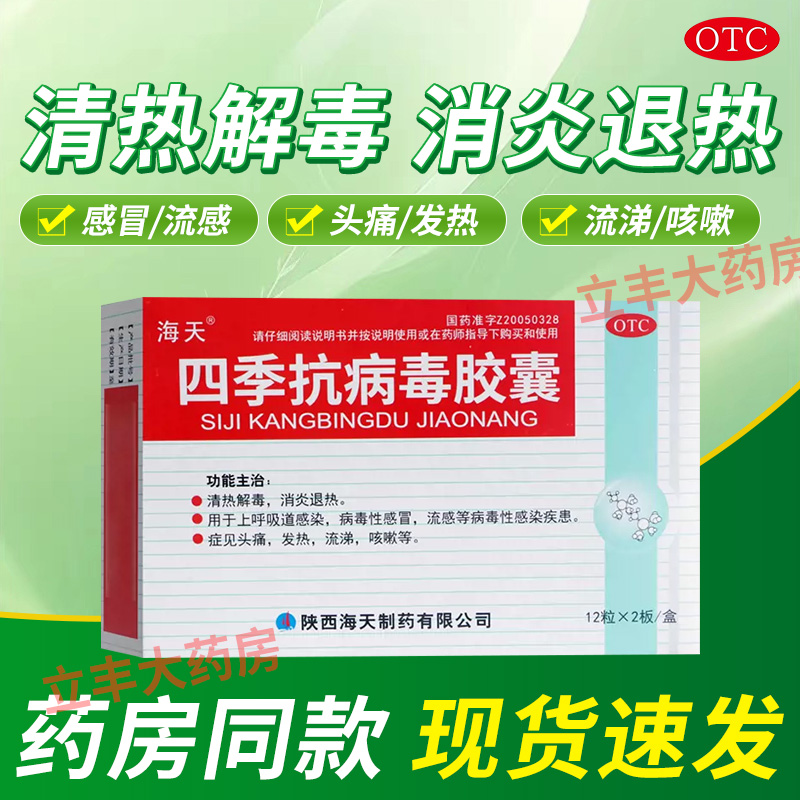 海天 四季抗病毒胶囊 0.38g*24粒/盒清热解毒消炎退热病毒性感冒